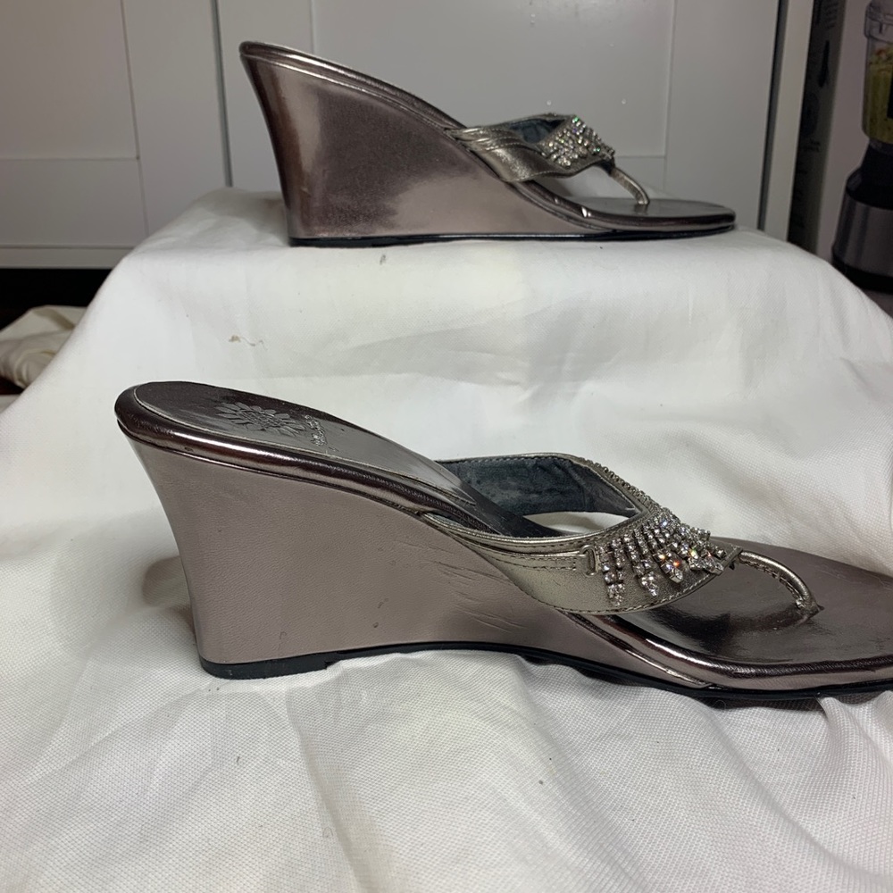 Yellow Box Rhinestone Silver Wedge Sandals Size 10